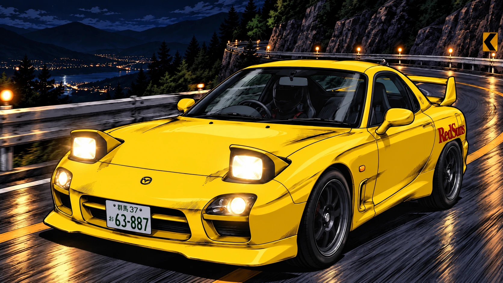 Yellow Mazda RX-7 FD